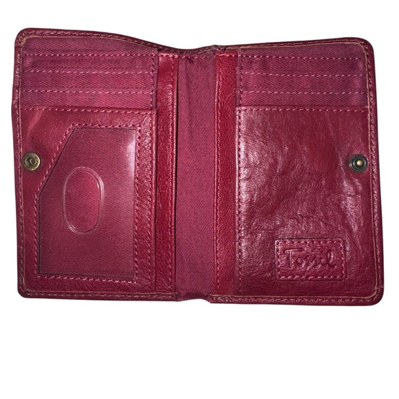 Fossil Burgundy Leather Wallet Zip Coin Pocket | Vintage Y2K - Picture 3 of 3